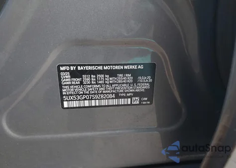 2025 BMW X3 30 xDrive из США, поврежденный, VIN 5UX53GP07S9Z82084